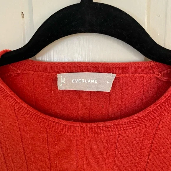 Everlane Vibrant Orange Red Ribbed Sweater Wool Comfy Stretchy NWOT Cute - Picture 4 of 14